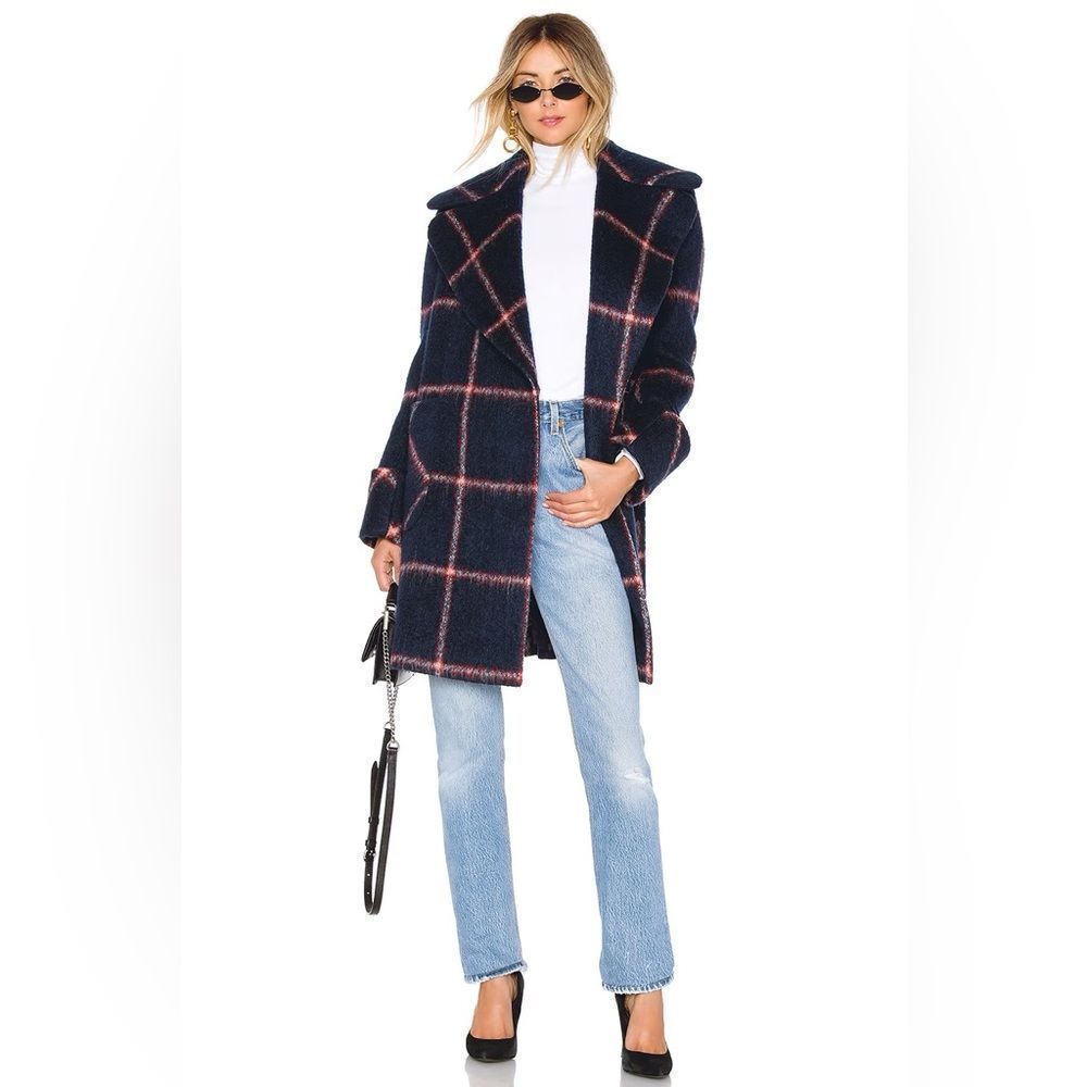 Kendall + Kylie Revolve Oversized Wool Coat in Blue Plaid S